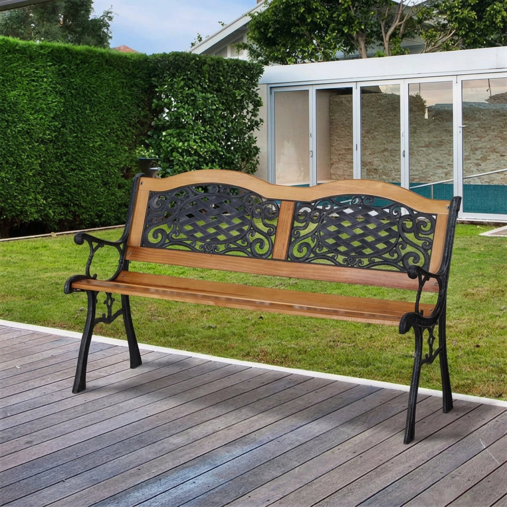 Banco de Jardín Exterior con Respaldo Metálico Decorativo