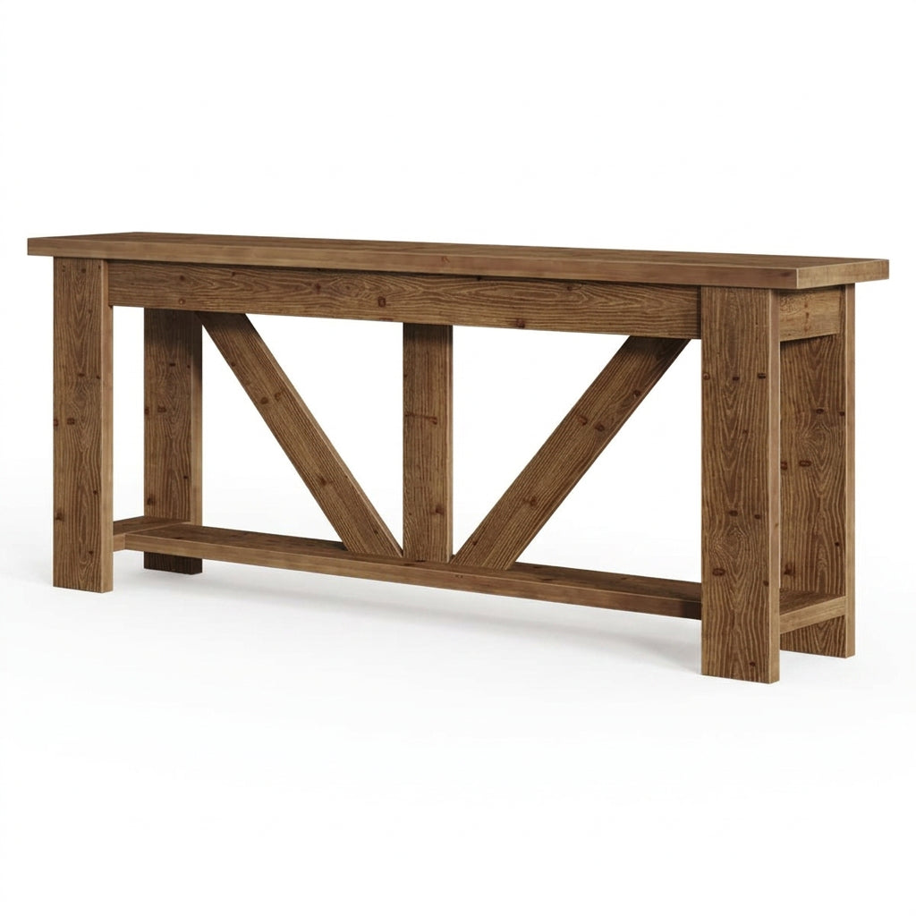 Mesa Consola Alargada de Madera Maciza con Estilo Rústico