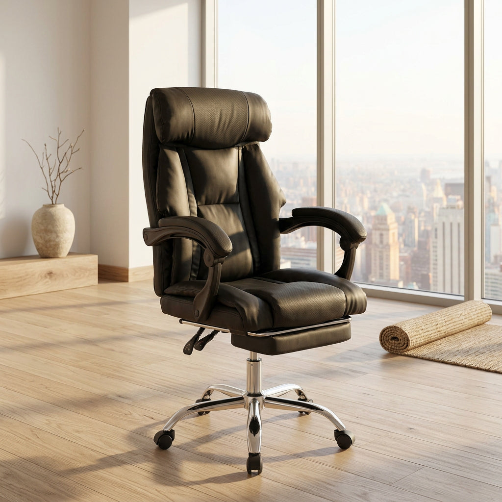 Silla Ejecutiva de Oficina Regulable con Reposapiés y Respaldo Reclinable