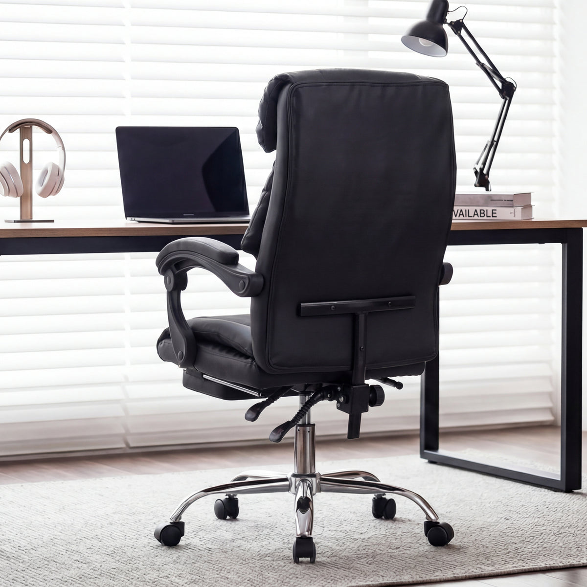 Silla Ejecutiva de Oficina Regulable con Reposapiés y Respaldo Reclinable
