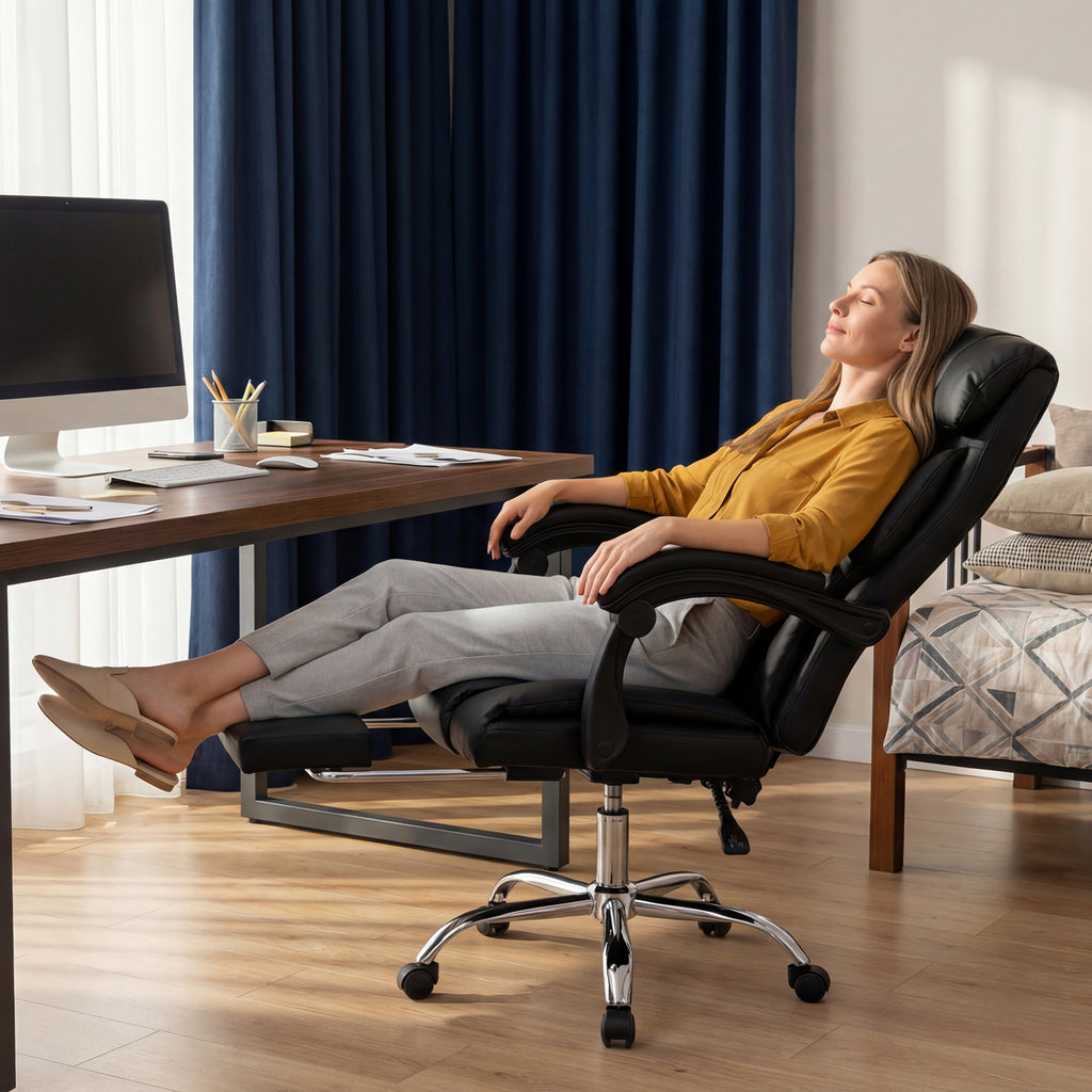 Silla Ejecutiva de Oficina Regulable con Reposapiés y Respaldo Reclinable
