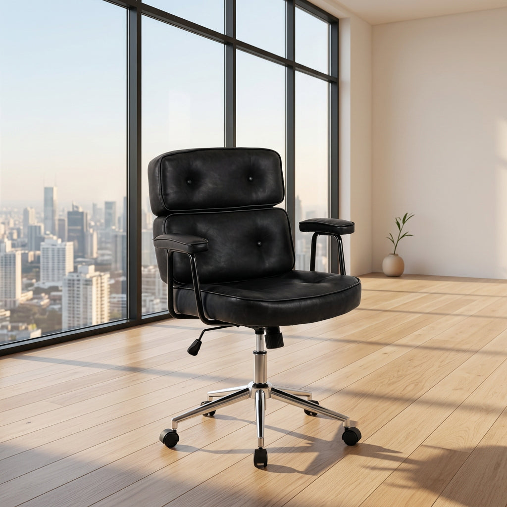 Silla Ergonómica de Oficina de Cuero PU con Altura Regulable y Ruedas